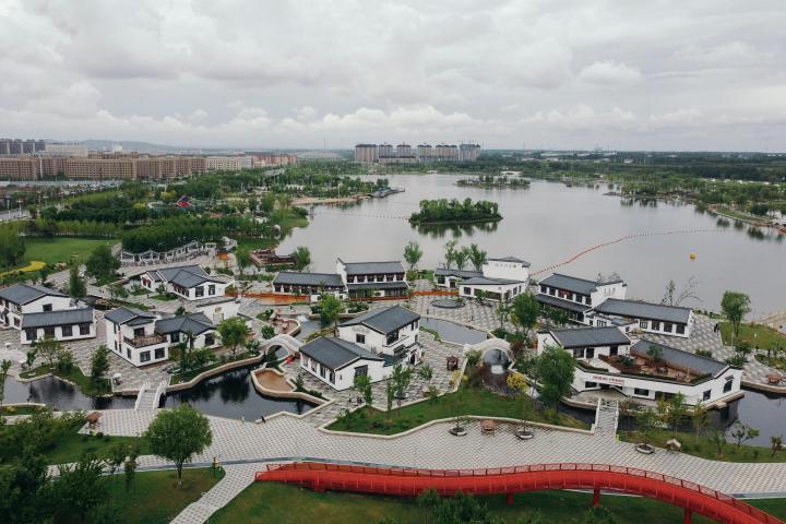  梅河口市海龍湖公園航拍畫面。（新華社記者許暢 攝）
