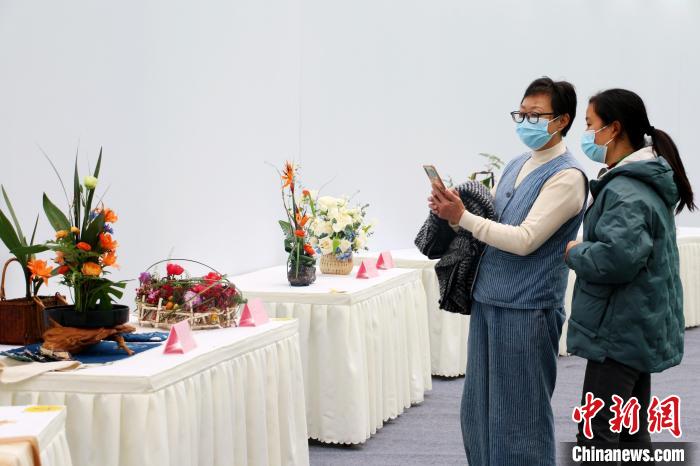 合肥市民在參觀插花比賽作品。 張強 攝