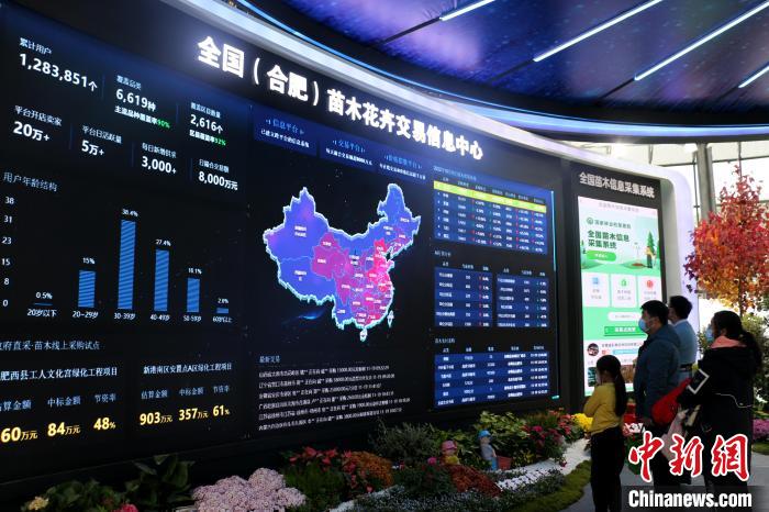 市民參觀肥西展館內的“全國(合肥)苗木花卉交易信息中心”。 陳家樂 攝